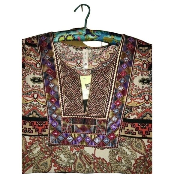 BOHO Hippie TUnic Top Aztec Geometric Festival Colorful  3/4 Sleeve Small NEW - Picture 6 of 7